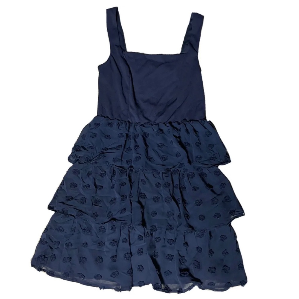 S - Women's TRIXXI Clothing Company Navy Blue Textured Polka Dot Tiered Dress